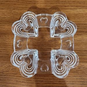 Pukeberg Sweden 4-Candle Heart Wreath Ring Candlestick Holder Glass Crys…